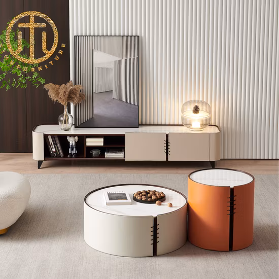 거실용 둥근 모서리가 있는 노르딕 모던 TV 캐비닛