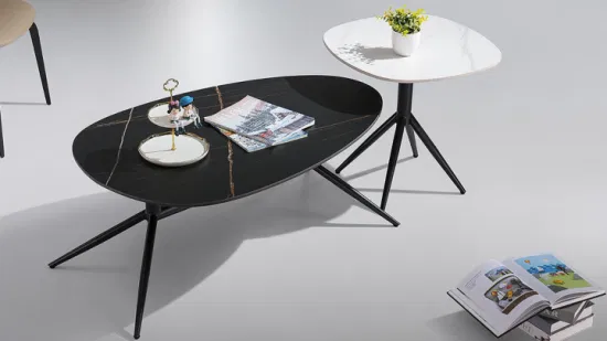 이탈리아 수입 소결 석재 티 테이블 심플한 디자인 블랙 샌드 탄소강 특수 모양의 거실 커피 테이블