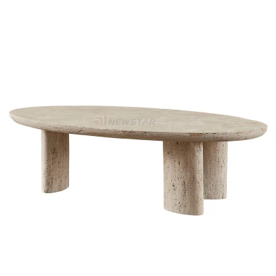 장식 타원형 야외 천연 석재 루트 조각 티 테이블 이탈리아 현대 대형 라운드 디자이너 럭셔리 센터 석회화 커피 테이블